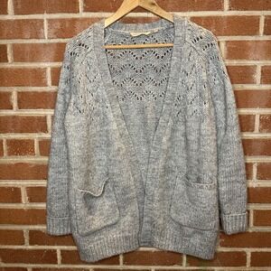 Soft‎ Surroundings Gray Open Front Cardigan Sweater XS Knit Pockets Lightweight